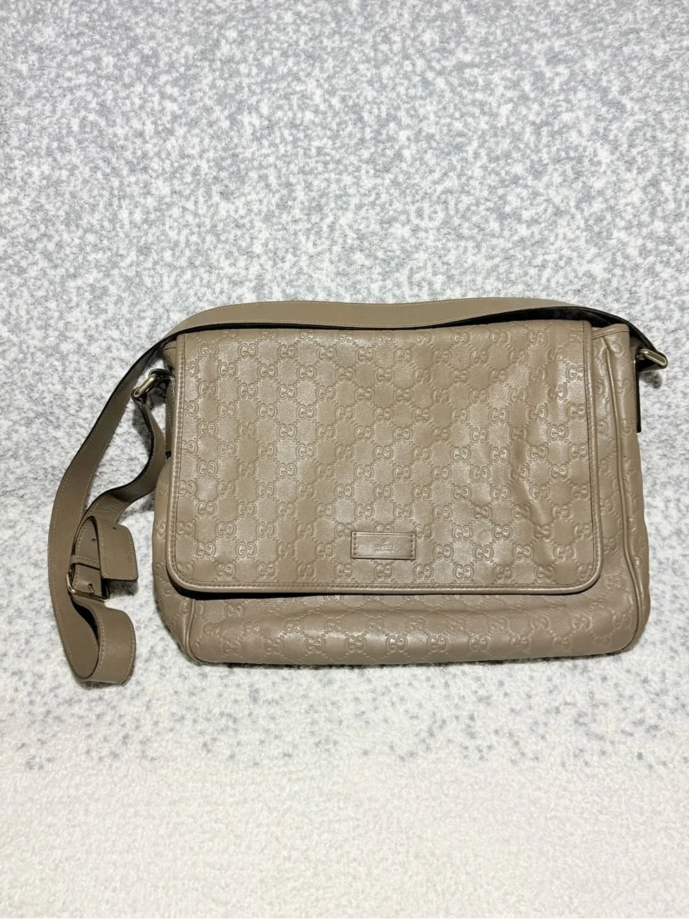 Gucci Taupe Brown Embossed Leather Messenger Bag